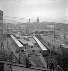 Slussen tunnelbanestation vid invigningen 1950
