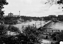 Tranebergsbron under byggnad, från Brommasidan 1932