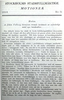 Motion rörande behovet av fler barnkrubbor - stadsfullmäktige 1942