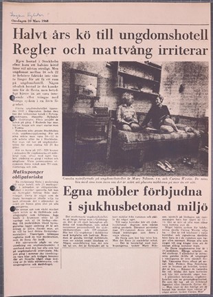 Tidningsartikel från Dagens Nyheter om ungdomshotell