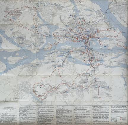 Karta över Stockholms buss- och spårvägslinjer år 1933