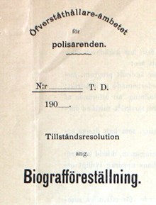 Ansökningsblankett för tillstånd att driva biograf 1908