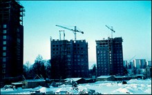 Byggnation av Storforsplan i Farsta, kvarteret Korsö
