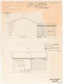 Ritning för tillbyggnad av familjen Jersilds småstuga i Norra Ängby 1942