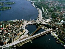 Flygfoto över Gamla stan, Söderleden och Slussen