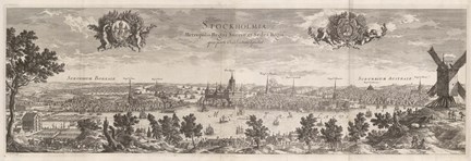 Stockholm, Sveriges huvud- och residensstad, från väster - gravyr hämtad från Suecia antiqua et hodierna