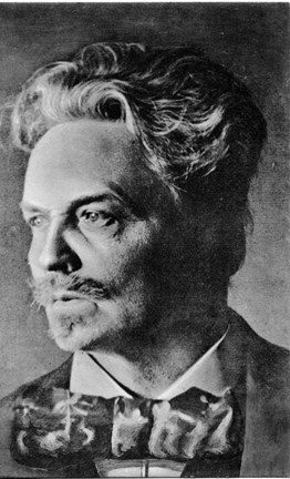 Svartvitt porträtt av August Strindberg med ansikte i halvprofil