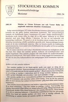 Motion angående samernas situation i Stockholm 1981