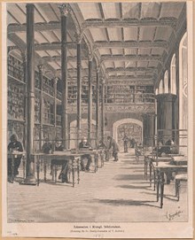 Illustration av läsesalen i Kungliga biblioteket