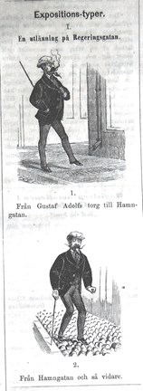 å Regeringsgatan. Bildskämt i Söndags-Nisse – Illustreradt Veckoblad för Skämt, Humor och Satir, nr 23, den 10 juni 1866