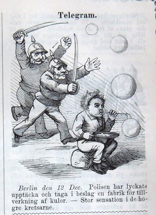 Telegram. Bildskämt i Söndags-Nisse – Illustreradt Veckoblad för Skämt, Humor och Satir, nr 50, den 15 december 1878