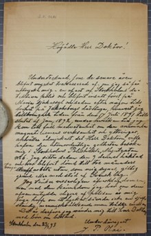 Häktade J. P. Olai tycker sig vara trakasserad av polisen - brev till Dr Anton Nyström 1893