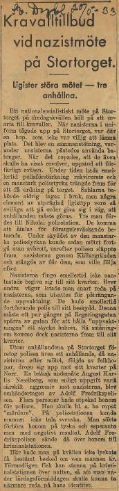 Kravalltillbud vid nazistmöte på Stortorget 1933