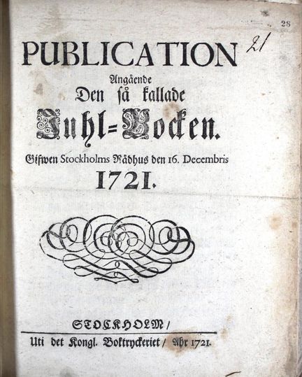 "Publication Angående Den så kallade Juhl-Bocken" 1721