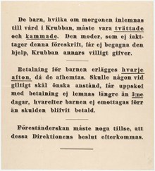 Ordningsregler för Kungsholms barnkrubba 1903-1907