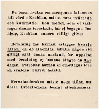 Tryckta ordningsregler för Kungsholms barkrubba
