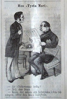 Hos ”Tysta Mari”. Bildskämt i Söndags-Nisse – Illustreradt Veckoblad för Skämt, Humor och Satir, nr 52, den 29 december 1878