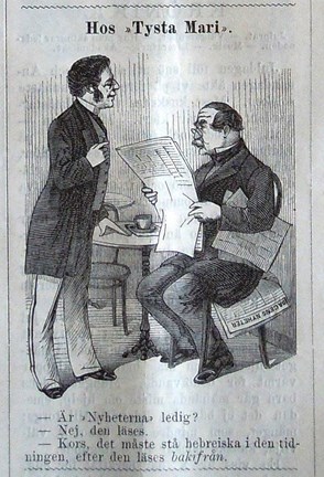 ”Tysta Mari”. Bildskämt i Söndags-Nisse – Illustreradt Veckoblad för Skämt, Humor och Satir, nr 52, den 29 december 1878