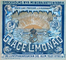 Etikett. Glace Limonad. Stockholms Nya Mineralvattenfabrik