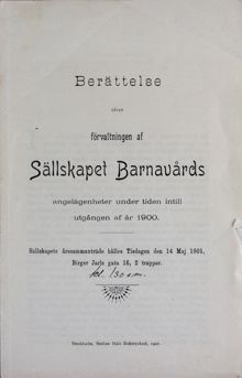 Sällskapet barnavård - verksamhetsberättelse 1900