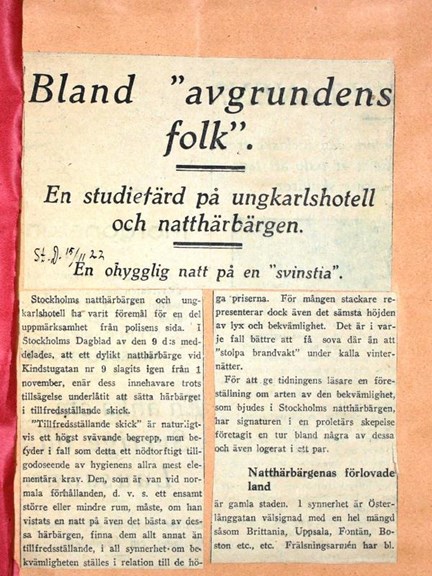 "Bland avgrundens folk" - reportage Stockholms Dagblad 1922
