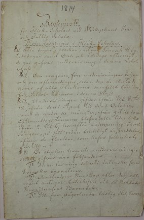 Storkyrkoförsamlingens fri- och fattigskolas reglemente från 1814