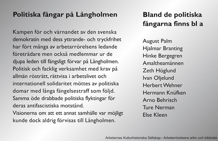 Minnesmärke över de politiska fångarna på Långholmen, svenskt text
