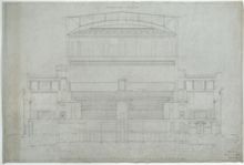 Stadsbiblioteket – ritning till tvärsektion från 1925