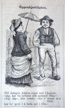 Öppenhjertlighet. Bildskämt i Söndags-Nisse – Illustreradt Veckoblad för Skämt, Humor och Satir, nr 36, den 8 september 1878