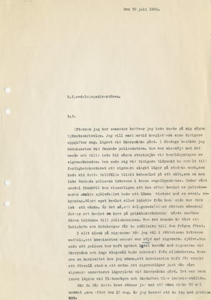 Brev angående zigenarlägret vid Skarpnäcks gård 1960.