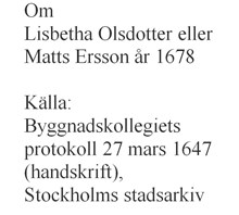 Lisbetha Olsdotter eller Matts Ersson år 1678
