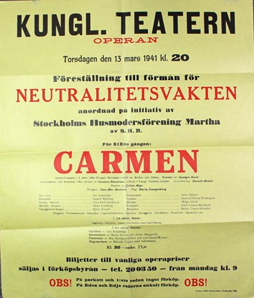Affisch med Stockholms Husmodersförenings inbjudan till operaföreställning