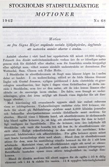 Motion i syfte att minska antalet aborter i Stockholm - stadsfullmäktige 1942