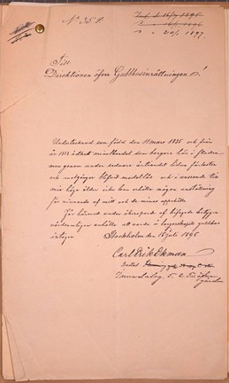 Handskriven ansökan om plats på Borgerskapets gubbhus