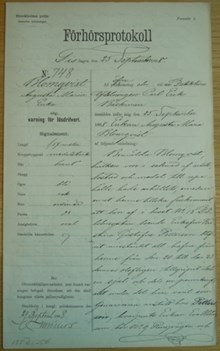 Änkan Augusta Maria Blomquist, 42, varnad för lösdriveri 25 september 1888 - polisförhör