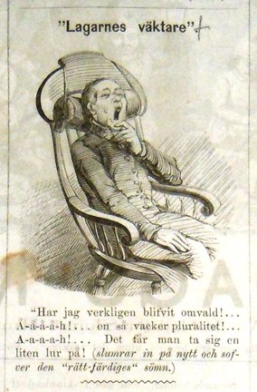 ”Lagarnes väktare”. Bildskämt i Söndags-Nisse – Illustreradt Veckoblad för Skämt, Humor och Satir, nr 4, den 28 januari 1866