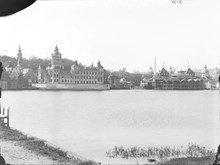 Stockholmsutställningen 1897, ""Gamla stockholm"". Från Norra Djurgården