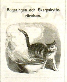 Regeringen och Skarpskytterörelsen. Bildskämt i Söndags-Nisse – Illustreradt Veckoblad för Skämt, Humor och Satir, nr 11, den 18 mars 1866