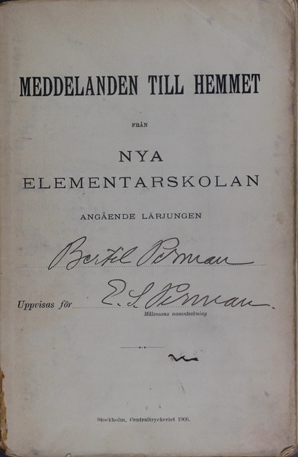 Meddelanden till hemmet – Nya Elementarskolan 1906