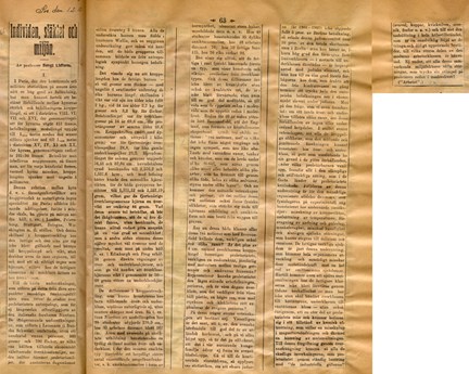 Två artiklar som debatterar om över- och underklass är olika "raser", ur tidningen Socialdemokraten den 1 och 2 februari 1912.