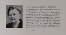 Anna Rosina Carlsson, f. Lindskog. Ledamot av stadsfullmäktige 1919-1935