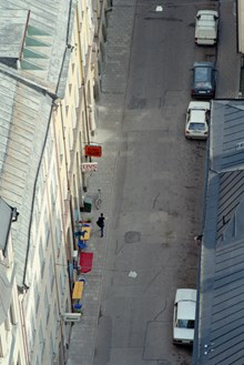 Bondegatan ur fågelperspektiv, sedd från Skattehusets tak