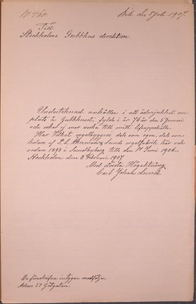 Handskriven ansökan till Borgerskapets gubbhus