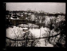 Vinterbild av Rålambshov från Västerbron