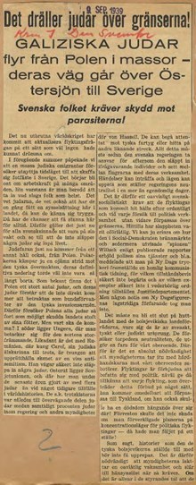 ”Det dräller judar över gränserna!” skriver nazistorganet Den Svenske 1939