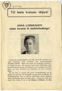 Anna Lindhagen måste bevaras åt stadsfullmäktige!  : till femte kretsens väljare