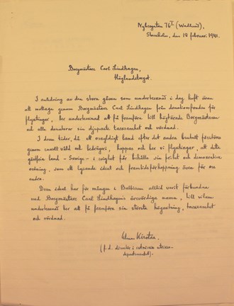 Handskrivet brev från baltisk flykting 1941