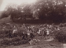 Barn sköter sina odlingslotter i skolträdgården - 1913