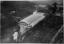 Flygfoto av bussgaraget i Hornsberg år 1933