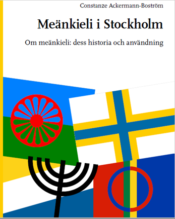Bokomslag med titel, författare och grafiska element i form av de nationella minoriteternas flaggor och symboler.